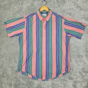 Brooks Brothers Sport Shirt Mens L Colorful Striped Button Up Short Sleeve USA